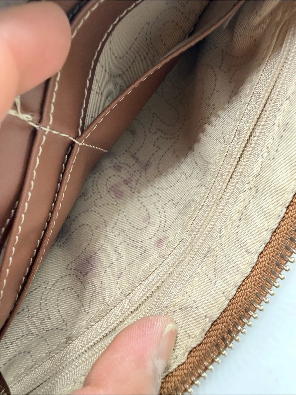 True Religion Denim Wristlet with Tan Trim and Gold Logo